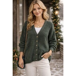 Vtg‎ GAP Women Knit Cardigan Sweater Geometric Pattern Green Sz S Preppy Classic